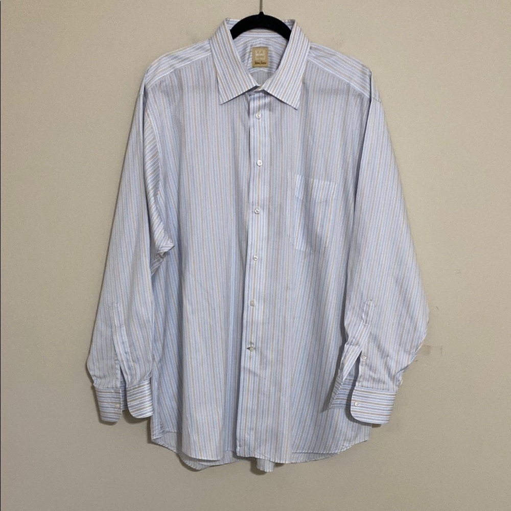 Ike Behar Neiman Marcus Men 18L Blue Striped Shirt blue event office casual